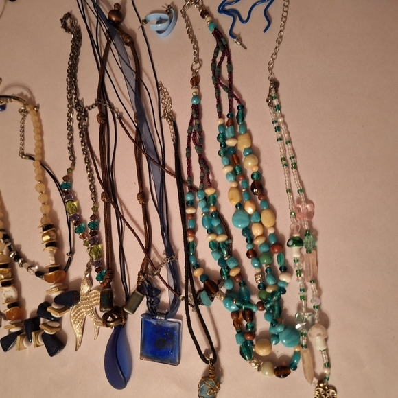 12 Piece Bundle Jewelry Blue Themed Boho Beachy Hippie Necklaces Earrings BEADED - Picture 3 of 9